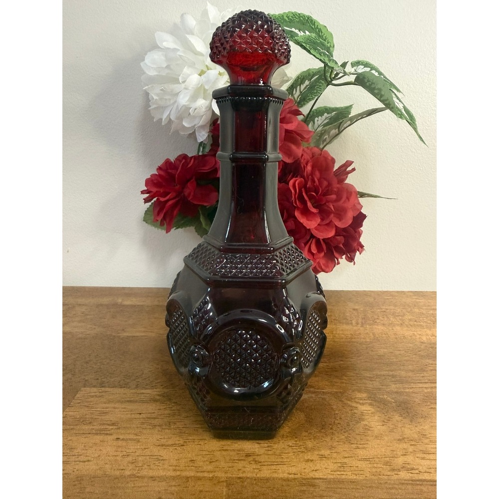 Vintage Avon Cape Cod Ruby Red Glass Decanter‎ Wine Carafe Hobnail Pattern
